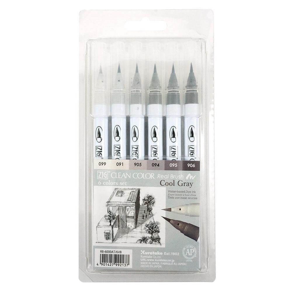 Estojo Caneta Zig Real Brush Kuretake Cool Gray 6 Unidades